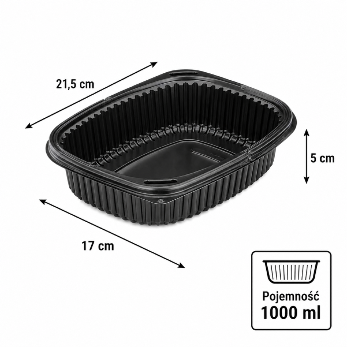 Pojemnik 1000 ml czarny 21,5 x 17 x 5 cm, PP - 40 szt.