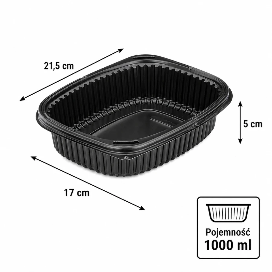 Pojemnik 1000 ml czarny 21,5 x 17 x 5 cm, PP - 40 szt.