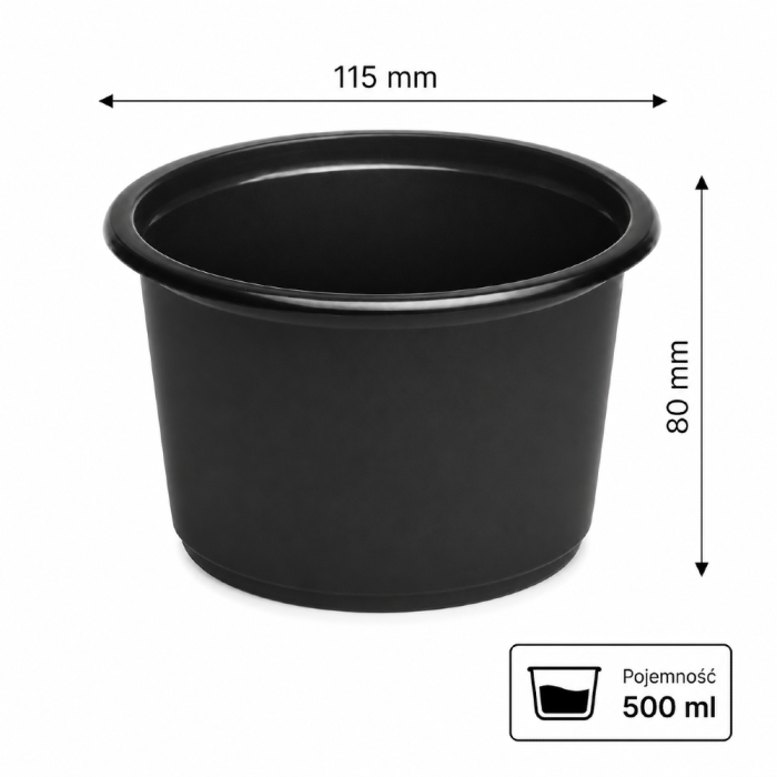 Pojemnik na zupę 500 ml PP, czarny - 50 szt.