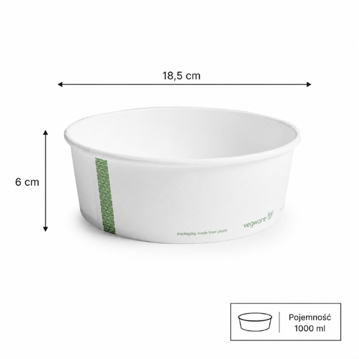 Miska papierowa biała z PLA 1000 ml fi 185 mm - 50 sztuk