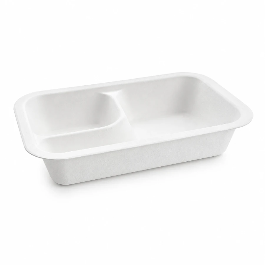 Pojemnik z trzciny cukrowej dwudzielny 360 ml, 19 cm x 13 cm x 3,5 cm