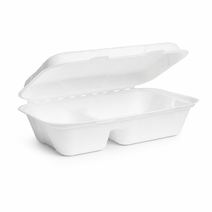 Opakowanie z trzciny cukrowej z pokrywką dwudzielne 1000 ml, 24,5 cm x 15,8 cm x 6,3 cm - 50 sztuk