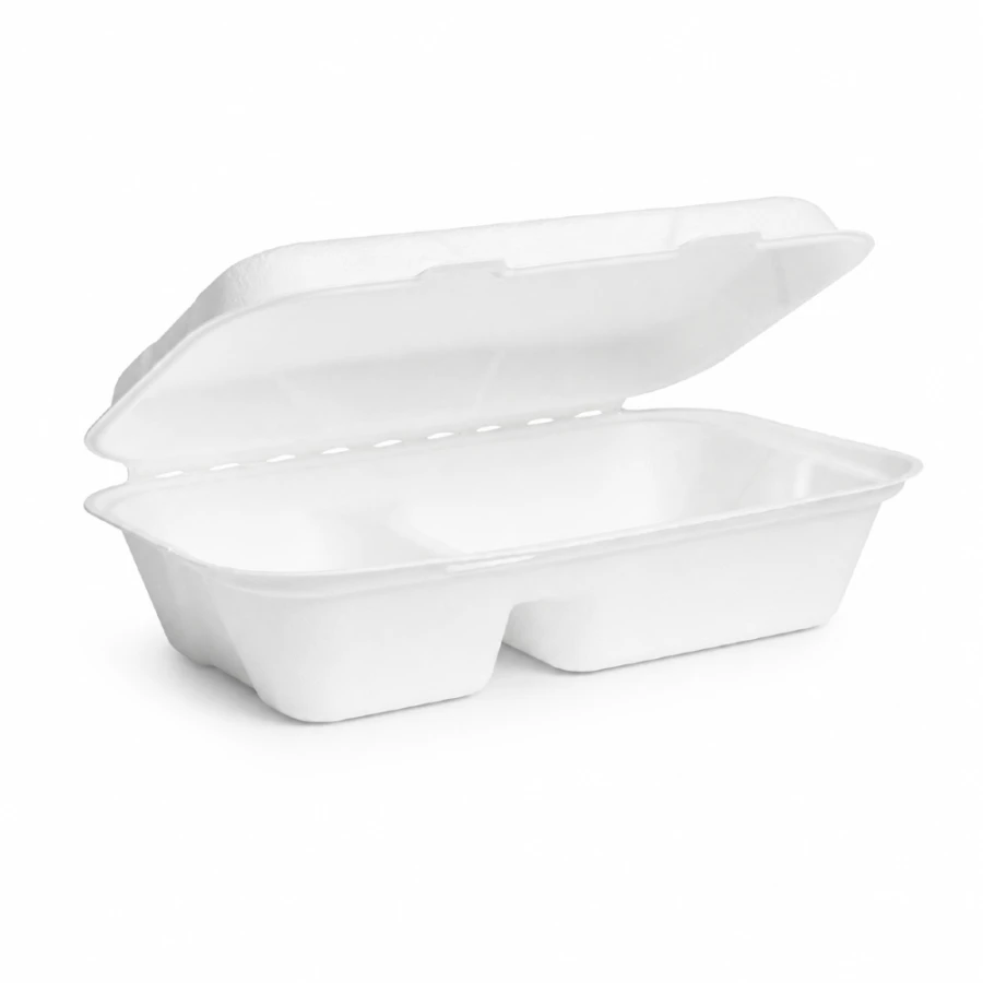 Opakowanie z trzciny cukrowej z pokrywką dwudzielne 1000 ml, 24,5 cm x 15,8 cm x 6,3 cm - 50 sztuk