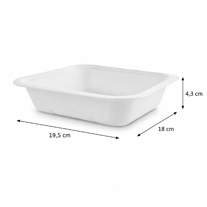 Pojemnik z trzciny cukrowej 650 ml, 19,5 cm x 18 cm x 4,3 cm - 50 sztuk