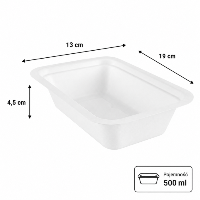 Pojemnik z trzciny cukrowej 500 ml, 19 cm x 13 cm x 4,5 cm - 50 sztuk