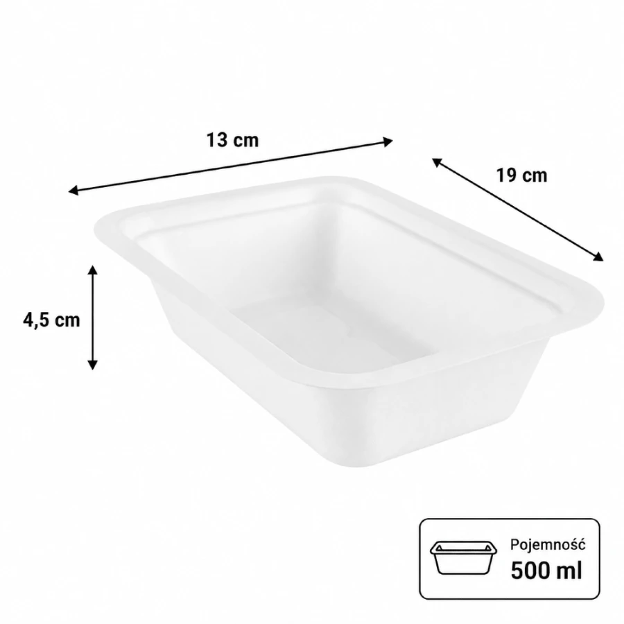 Pojemnik z trzciny cukrowej 500 ml, 19 cm x 13 cm x 4,5 cm - 50 sztuk