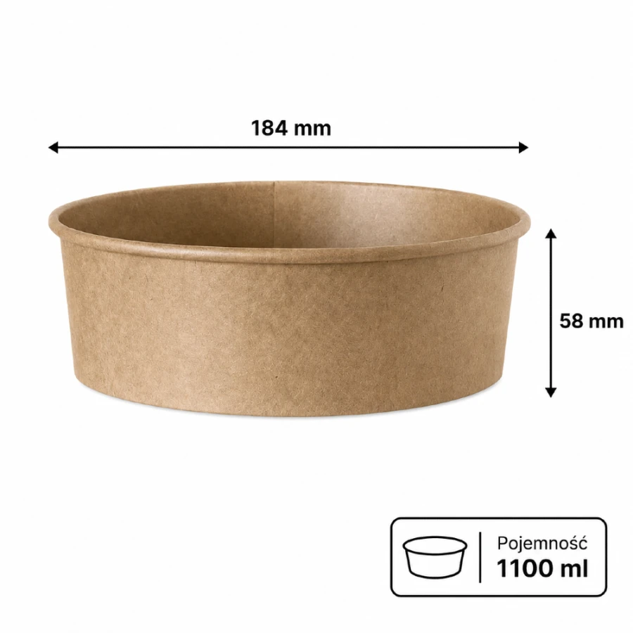 Pojemnik papierowy, okrągły, fi 184 mm, 1100 ml - 50 sztuk