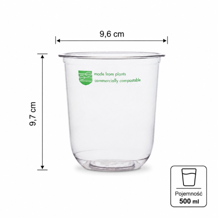 Pojemnik okrągły PLA 500 ml fi 96 mm - 50 sztuk