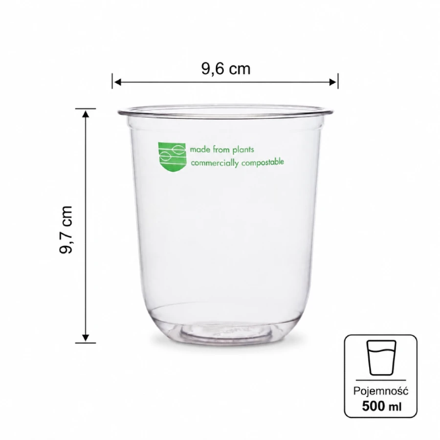 Pojemnik okrągły PLA 500 ml fi 96 mm - 50 sztuk