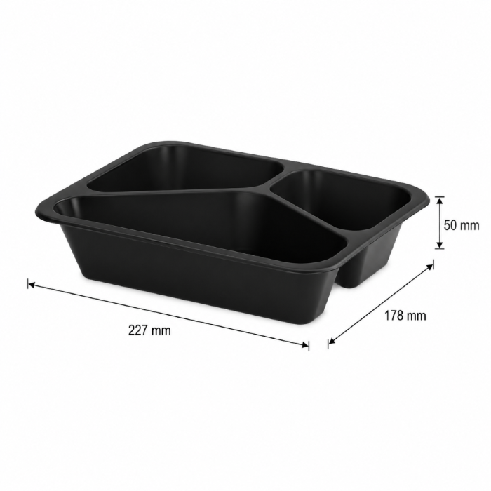 Pojemnik czarny T-3 do zgrzewu 227 x 178 x 50 mm - PREMIUM, PP - 50 szt.