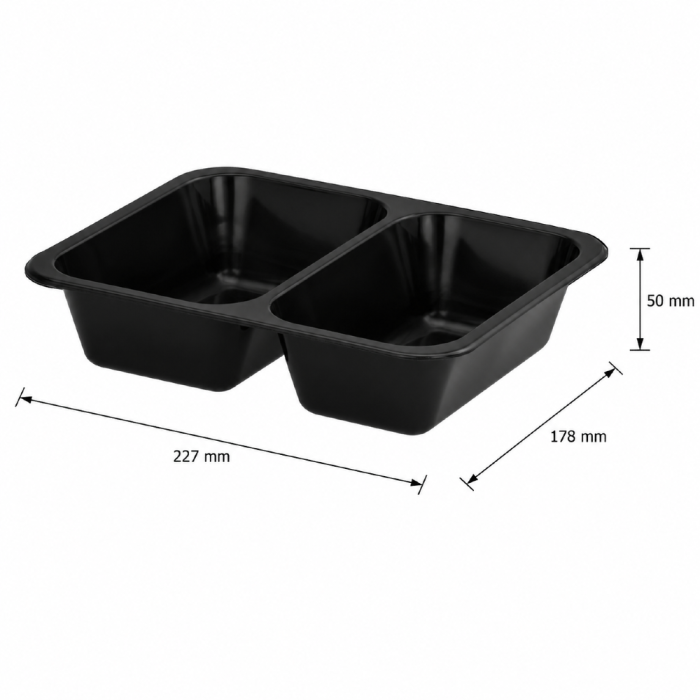 Pojemnik czarny T-2 do zgrzewu 227 x 178 x 50 mm - PREMIUM, PP - 50 szt.