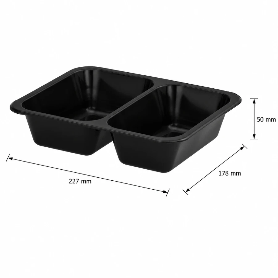 Pojemnik czarny T-2 do zgrzewu 227 x 178 x 50 mm - PREMIUM, PP - 50 szt.