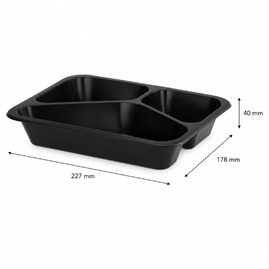 Pojemnik czarny T-3 do zgrzewu 227 x 178 x 40 mm - PREMIUM, PP - 50 szt.