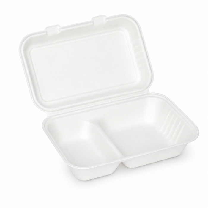 Opakowanie z trzciny cukrowej dwudzielne z pokrywką - 25 cm x 16 cm x 7 cm - 1000 ml - 50 sztuk