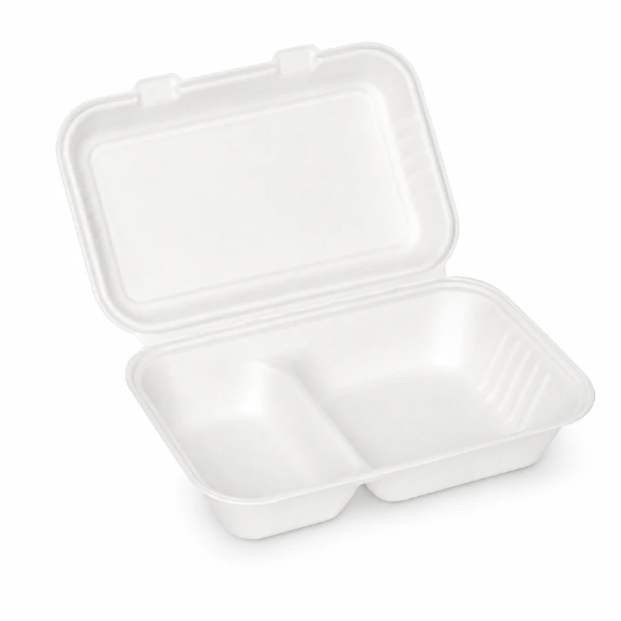 Opakowanie z trzciny cukrowej dwudzielne z pokrywką - 25 cm x 16 cm x 7 cm - 1000 ml - 50 sztuk
