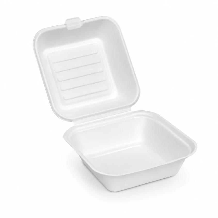 Opakowanie z trzciny cukrowej z pokrywką 20 cm x 20 cm x 7,5 cm - 50 sztuk