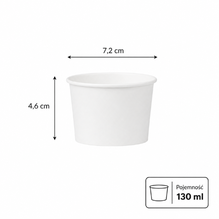Miseczka papierowa biała 130 ml, fi 72 mm - 25 sztuk