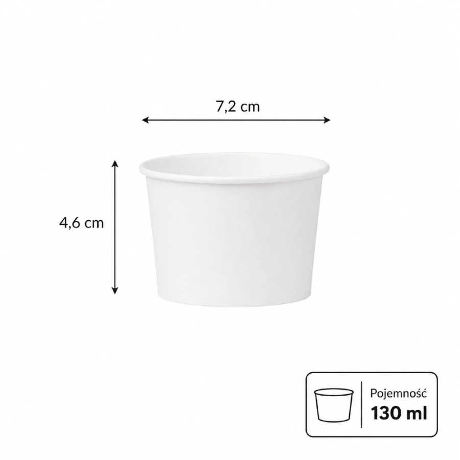Miseczka papierowa biała 130 ml, fi 72 mm - 25 sztuk