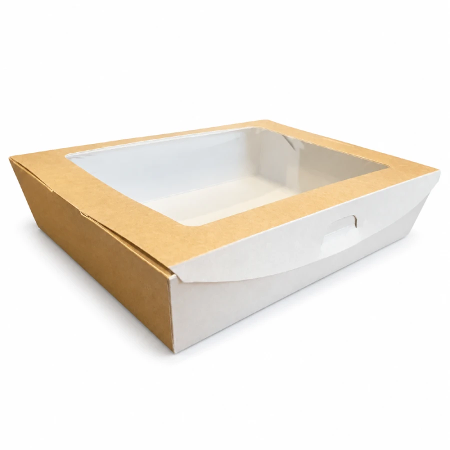 Pudełko do sushi Sushi Box z okienkiem biało-brązowy KRAFT, 21 x 16 x 4,5 cm - 40 szt.