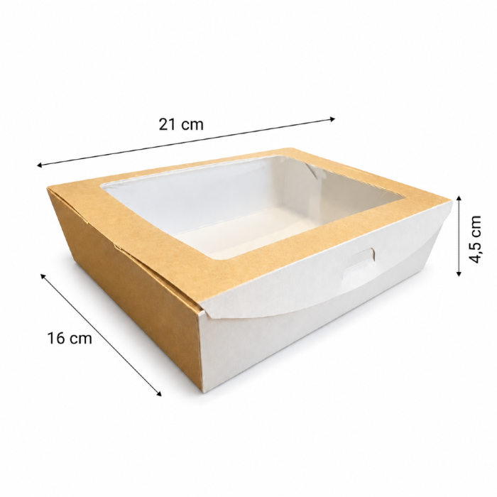 Pudełko do sushi Sushi Box z okienkiem biało-brązowy KRAFT, 21 x 16 x 4,5 cm - 40 szt.