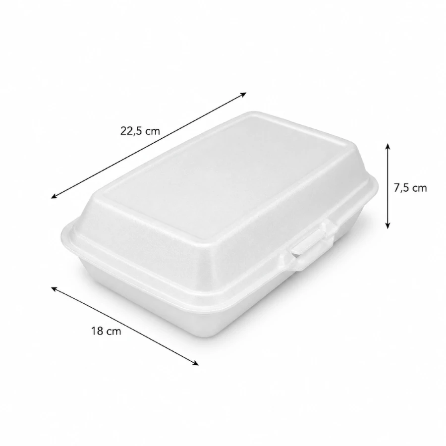 Opakowanie ze styropianu z pokrywką 3-dzielne Menubox XPS 22,5 cm x 18 cm x 7,5 cm - 250 sztuk