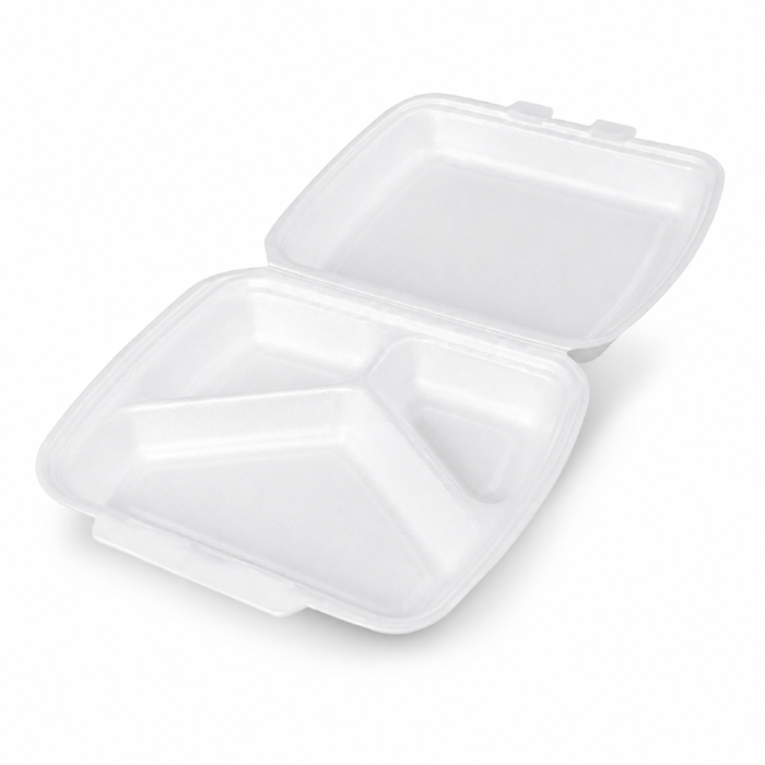 Opakowanie ze styropianu z pokrywką 3-dzielne Menubox XPS 22,5 cm x 18 cm x 7,5 cm - 250 sztuk