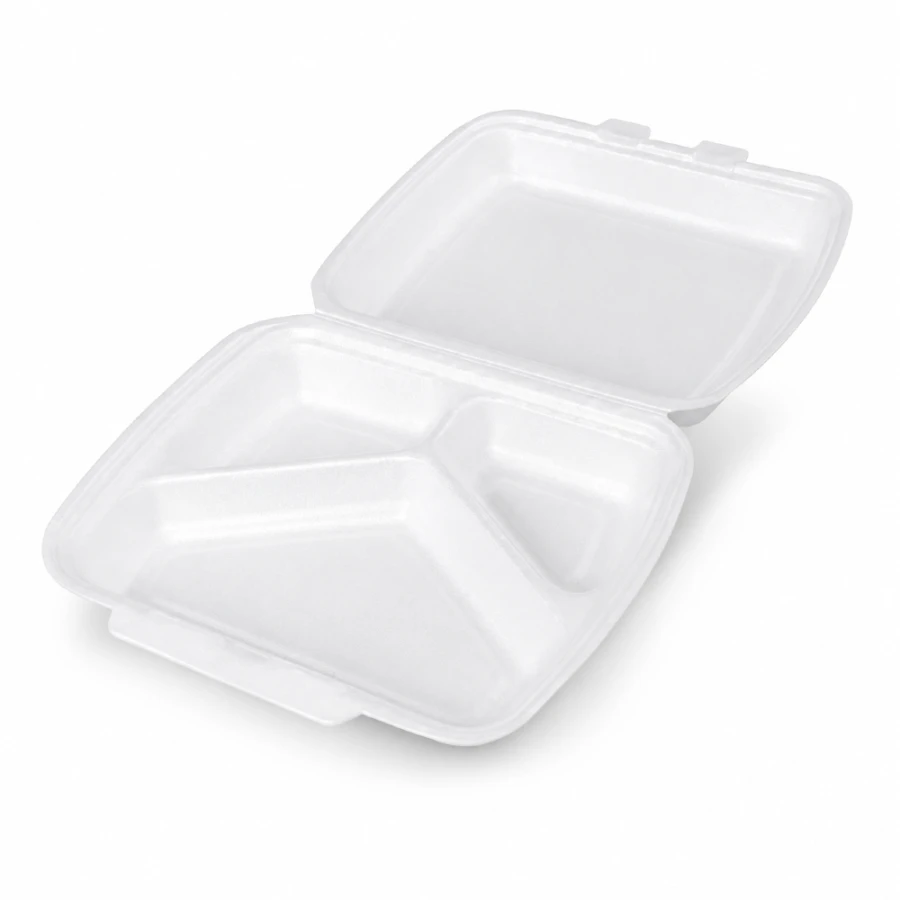 Opakowanie ze styropianu z pokrywką 3-dzielne Menubox XPS 22,5 cm x 18 cm x 7,5 cm - 250 sztuk