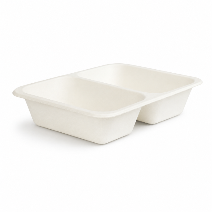 Pojemnik z trzciny cukrowej 2-dzielny do zgrzewu 22,7 x 17,8 x 5 cm - 50 sztuk