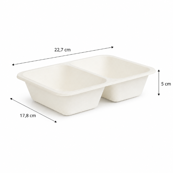 Pojemnik z trzciny cukrowej 2-dzielny do zgrzewu 22,7 x 17,8 x 5 cm - 50 sztuk