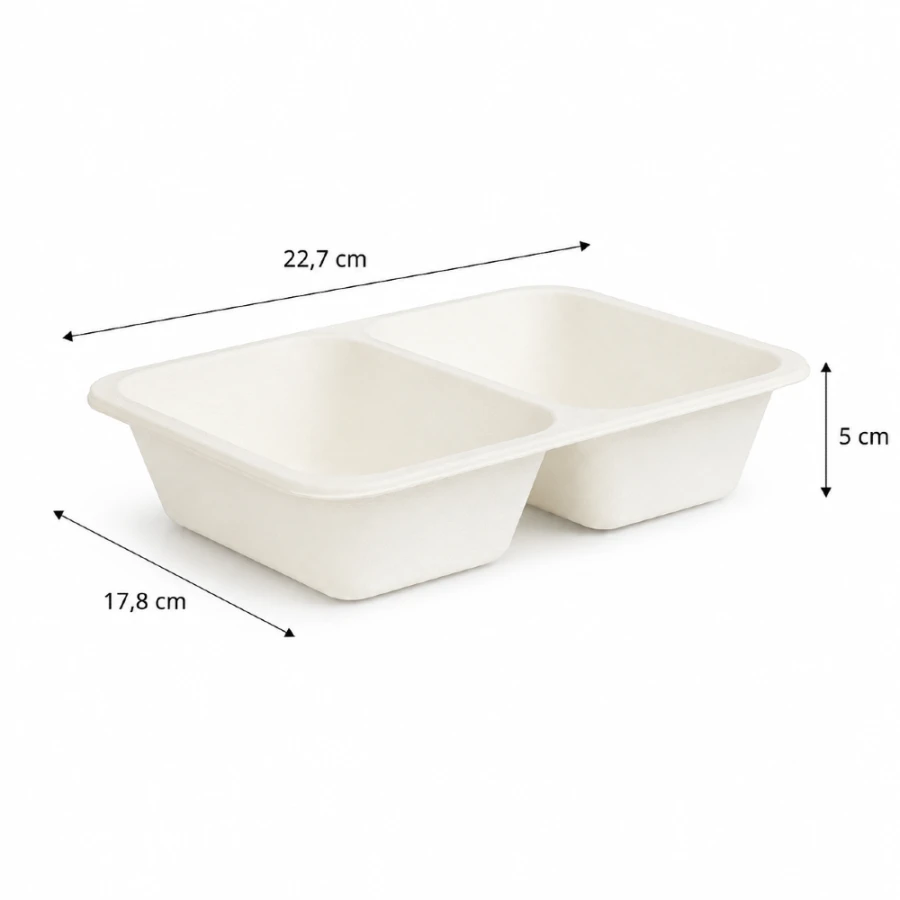 Pojemnik z trzciny cukrowej 2-dzielny do zgrzewu 22,7 x 17,8 x 5 cm - 50 sztuk
