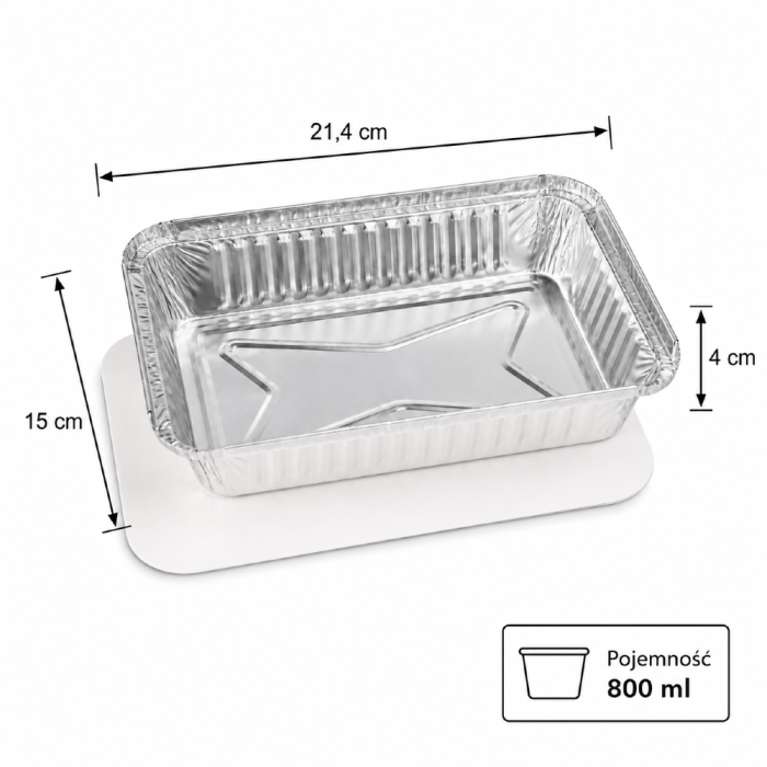 Pojemniki aluminiowe z pokrywkami z tektury 800 ml - 25 sztuk