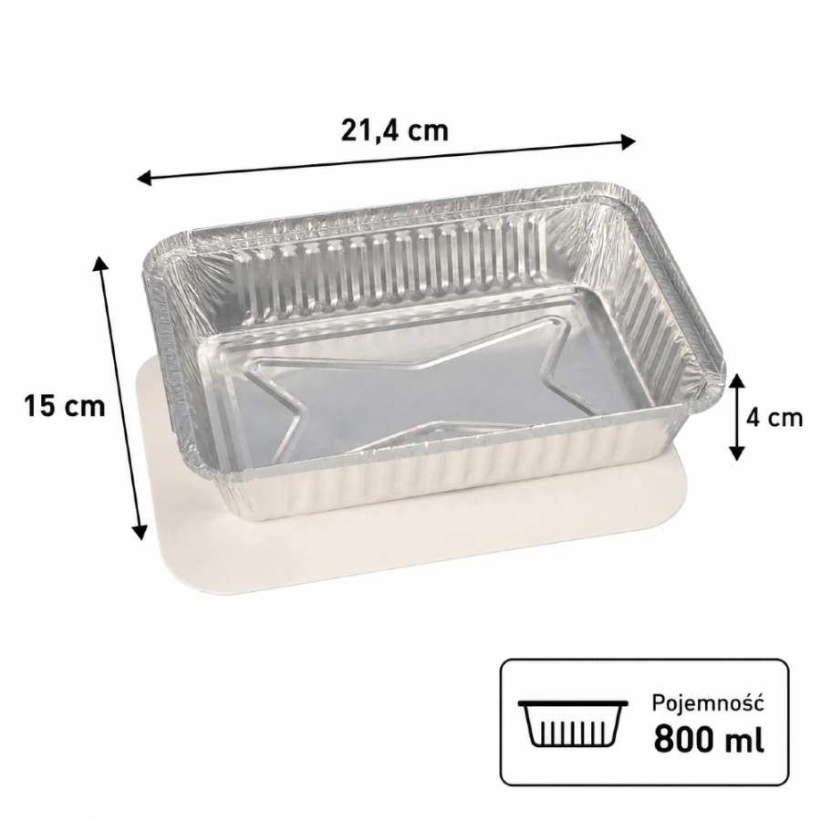 Pojemniki aluminiowe z pokrywkami z tektury 800 ml - 10 sztuk