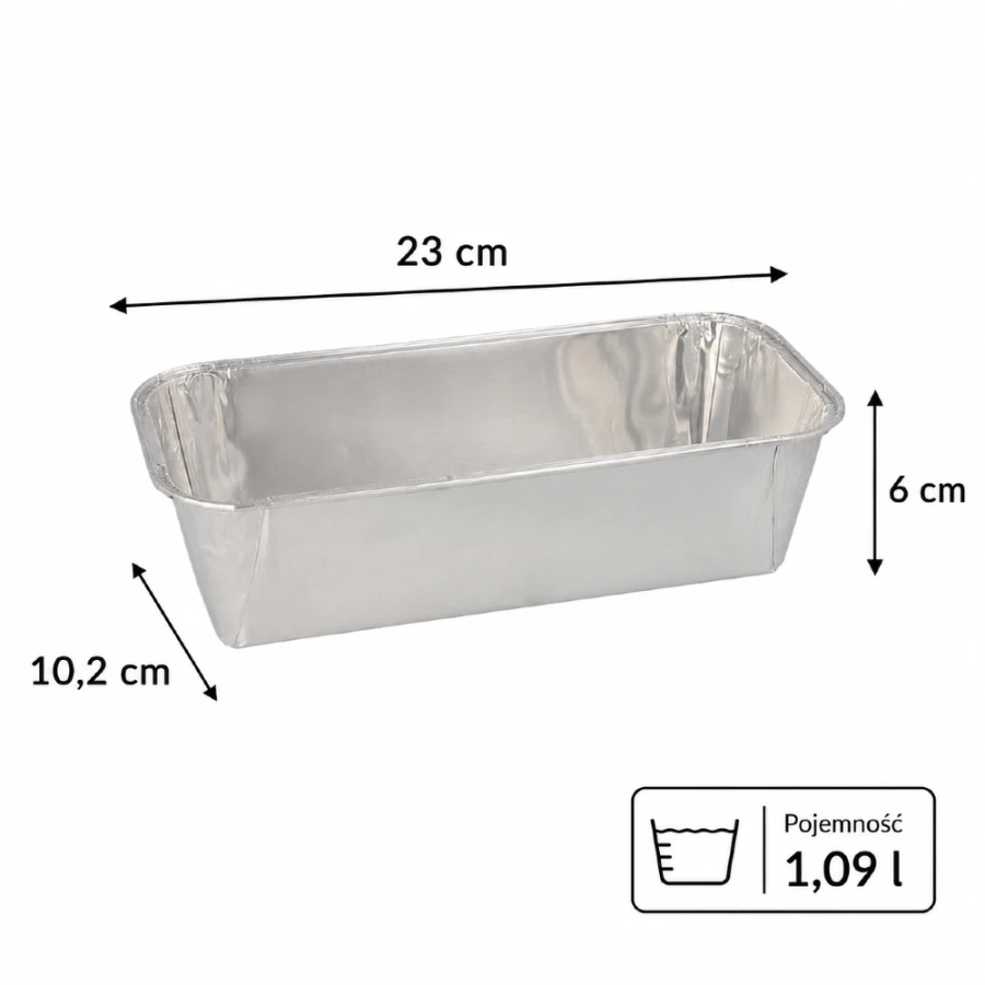 Formy aluminiowe głębokie 1,09l prostokątne 6 cm x 10,2 cm x 23 cm - 5 sztuk