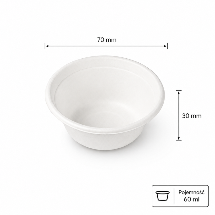 Miseczka dressingowa z trzciny cukrowej, 60 ml, fi 70 mm - 100 sztuk