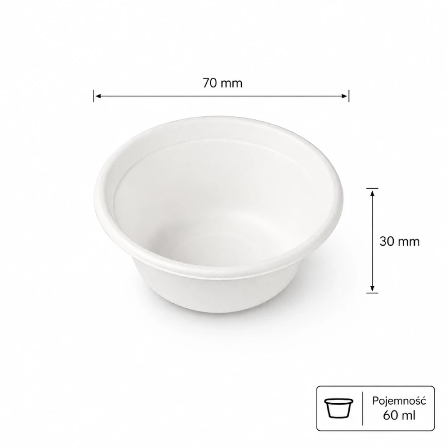Miseczka dressingowa z trzciny cukrowej, 60 ml, fi 70 mm - 100 sztuk