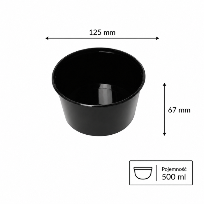 Pojemnik czarny z PP, na zupę, 500 ml , fi 125 mm - 50 sztuk