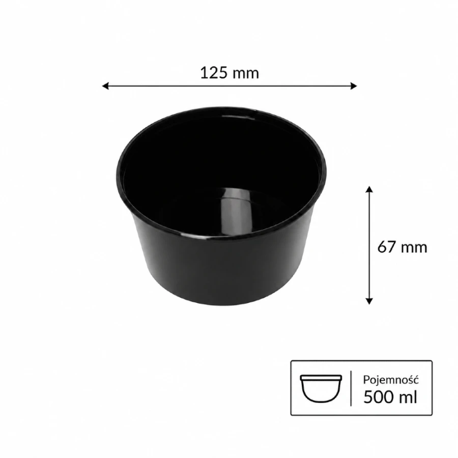 Pojemnik czarny z PP, na zupę, 500 ml , fi 125 mm - 50 sztuk