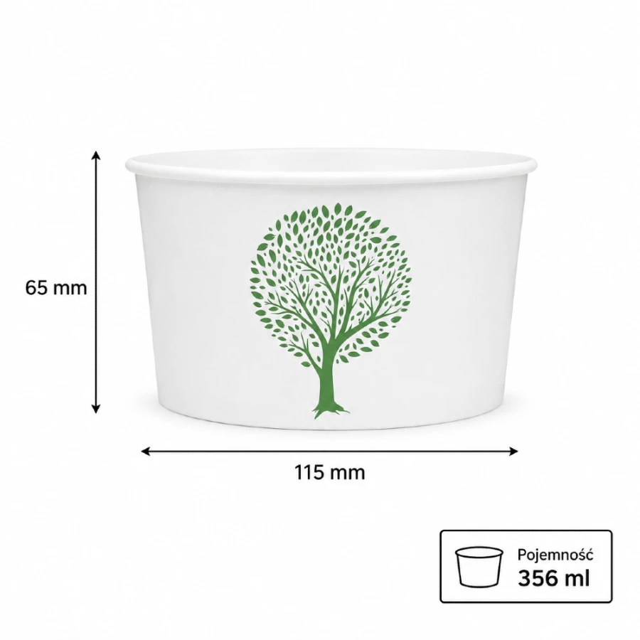 Pojemnik papierowy na zupy i deserki Green Tree 356 ml fi 115 mm - 25 sztuk