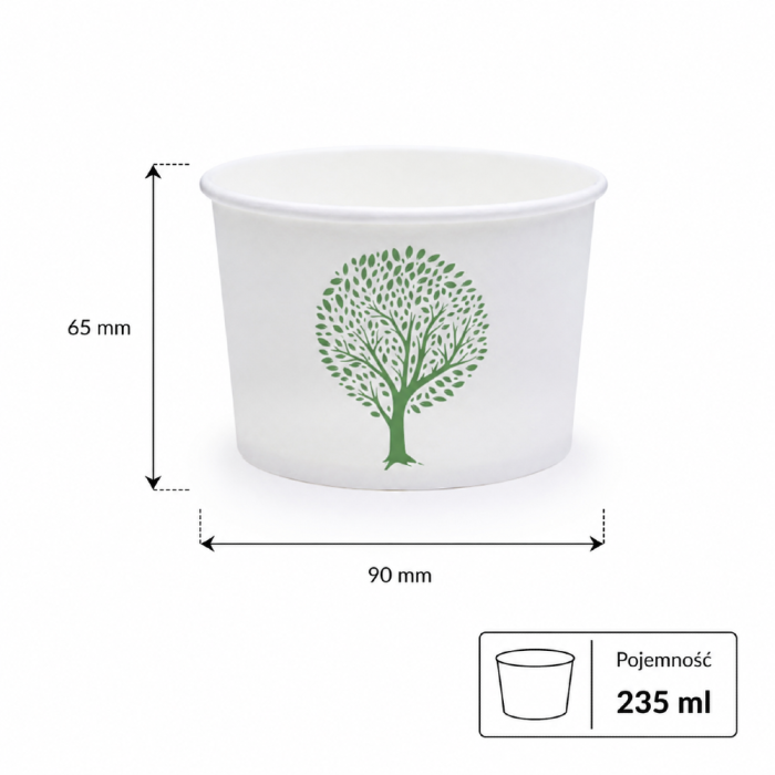 Pojemnik papierowy na zupy i deserki Green Tree 235 ml fi 90 mm - 50 sztuk