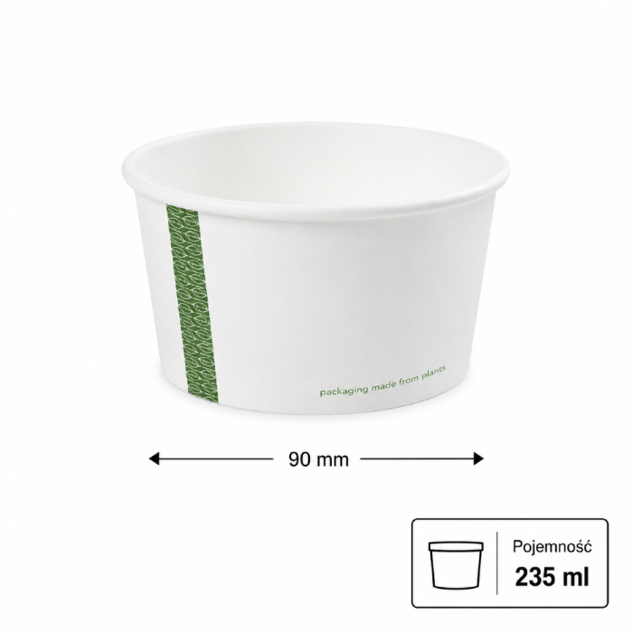 Pojemnik papierowy na zupy i deserki 235 ml fi 90 mm - 50 sztuk