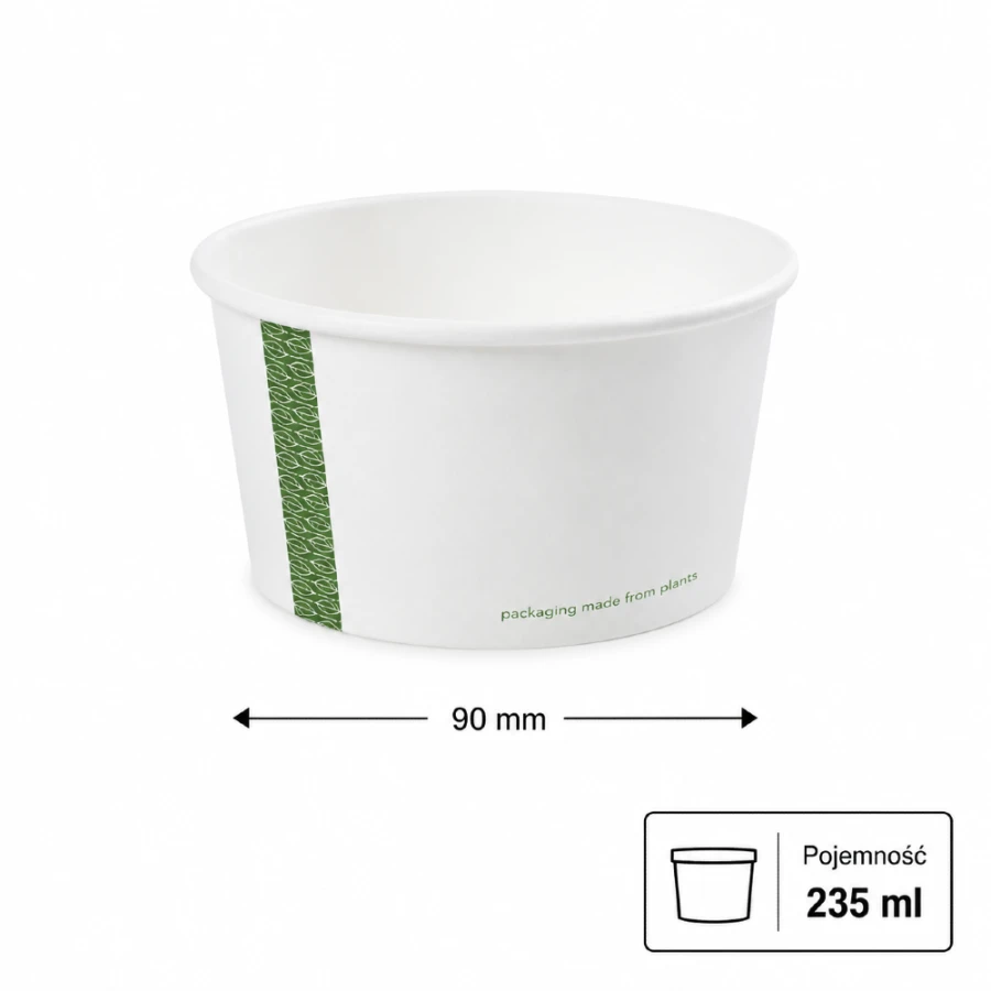 Pojemnik papierowy na zupy i deserki 235 ml fi 90 mm - 50 sztuk