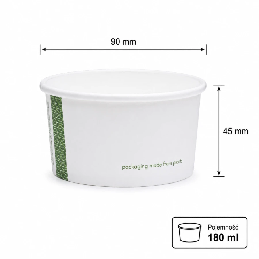 Pojemnik papierowy na zupy i deserki 180 ml fi 90 mm - 50 sztuk