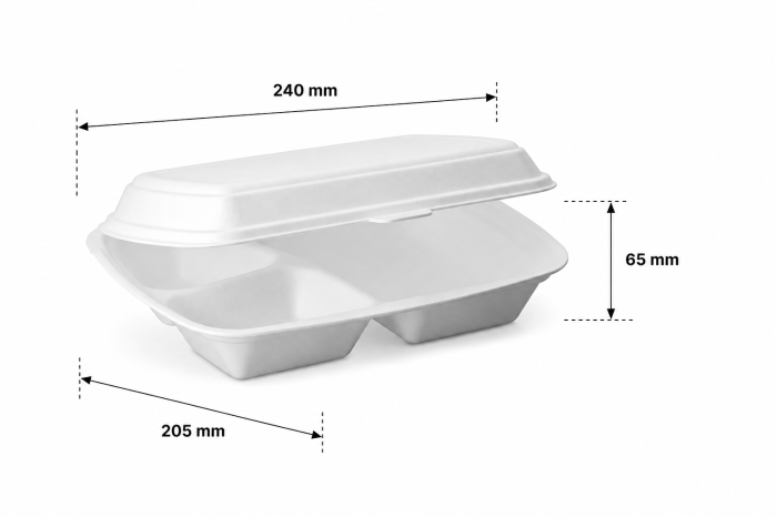 Opakowanie ze styropianu z pokrywką 3-dzielne Menubox XPS 20,5 cm x 24 cm x 6,5 cm - 125 sztuk