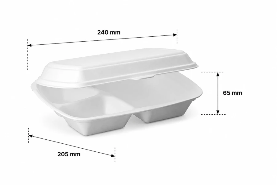 Opakowanie ze styropianu z pokrywką 3-dzielne Menubox XPS 20,5 cm x 24 cm x 6,5 cm - 125 sztuk