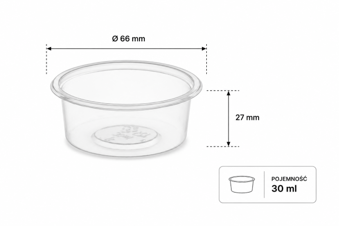 Pojemnik do sosów 30 ml, fi 66 mm, wysokość 27 mm, PP - 100 szt.