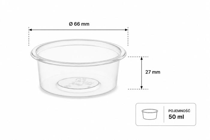 Pojemnik do sosów 50 ml, fi 66 mm, wysokość 27 mm, PP - 100 szt.