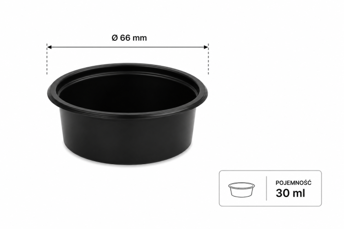 Pojemnik do sosów 30 ml czarny, fi 66 mm, wysokość 26 mm, PP - 100 szt.