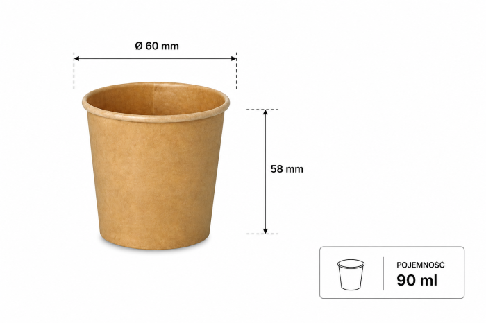 Pojemnik papierowy 90 ml kraft fi 60 mm - 50 sztuk