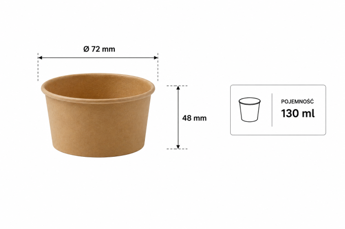 Miseczka papierowa kraft 130 ml, fi 72 mm - 25 sztuk