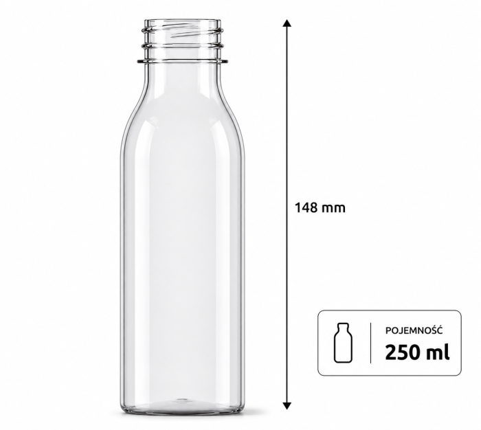 Butelka transparentna rPET 250 ml okrągła - 200 szt